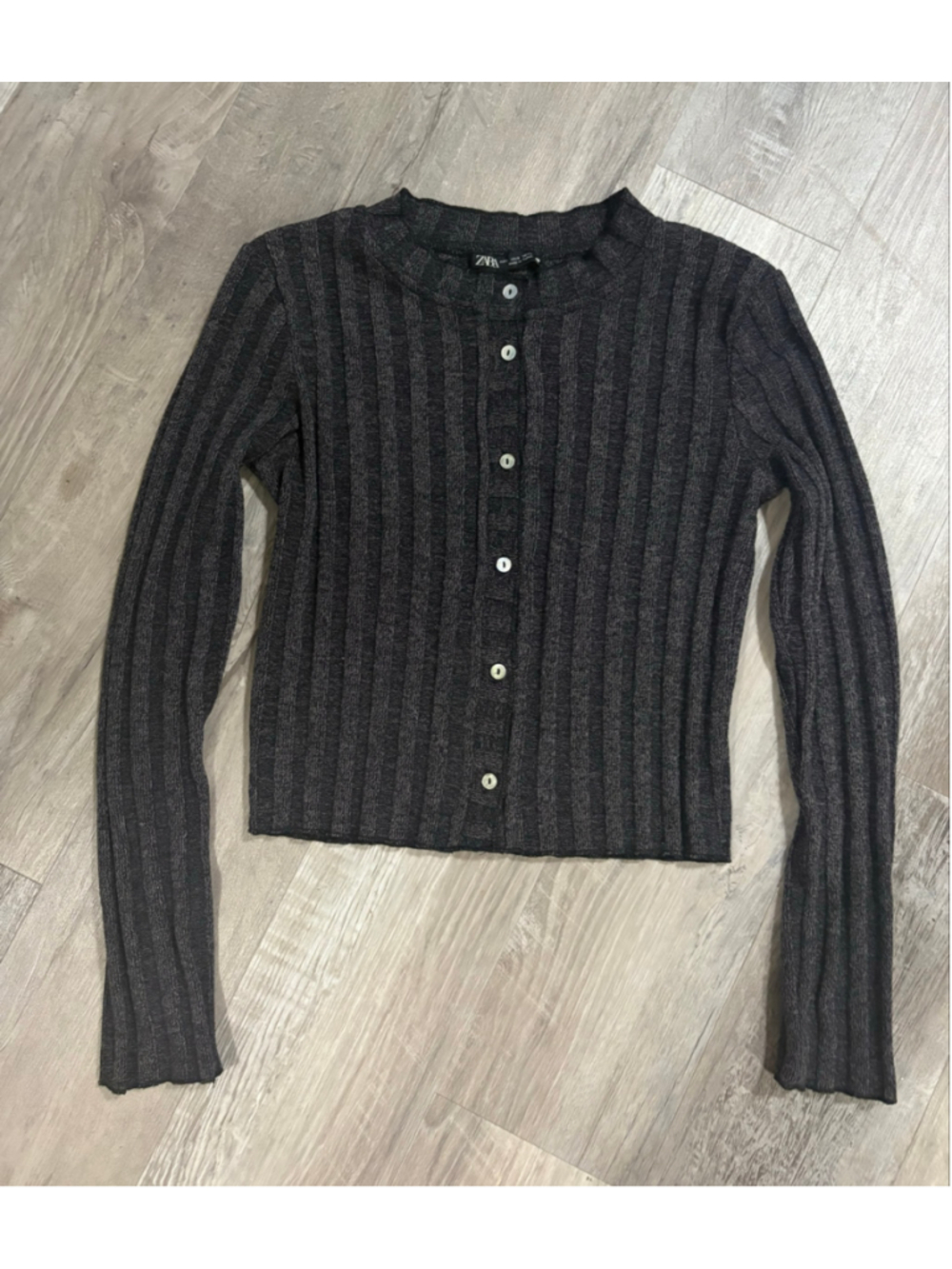 Zara Brown Marbled Ribbed Knit Button Front Cropped Cardigan Sweater Small